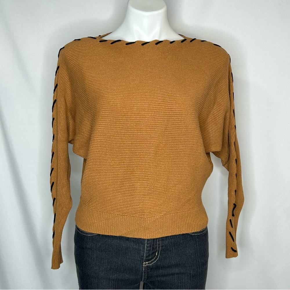 MAGASCHONI Ribbed Dolman Sweater Contrast Stitch Detail, Large